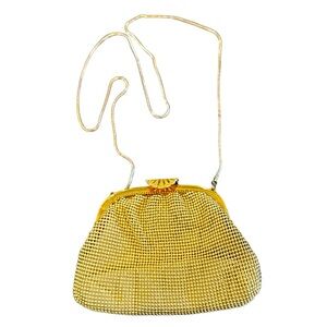 Vintage Golden Mid-20th Century Gold Metal Mesh Evening Bag By Whiting & Davis